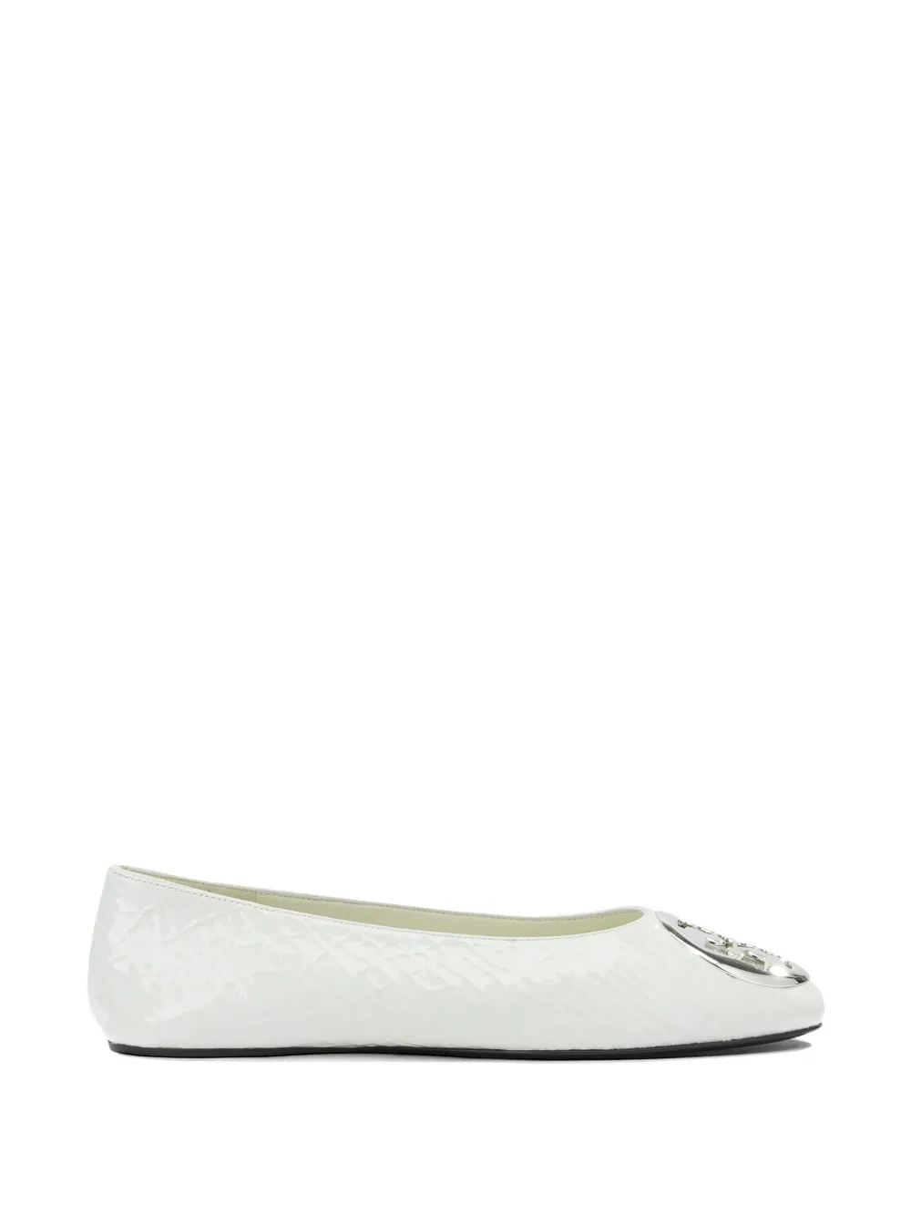 Tory Burch logo-plaque embossed-leather ballet flats - Bianco