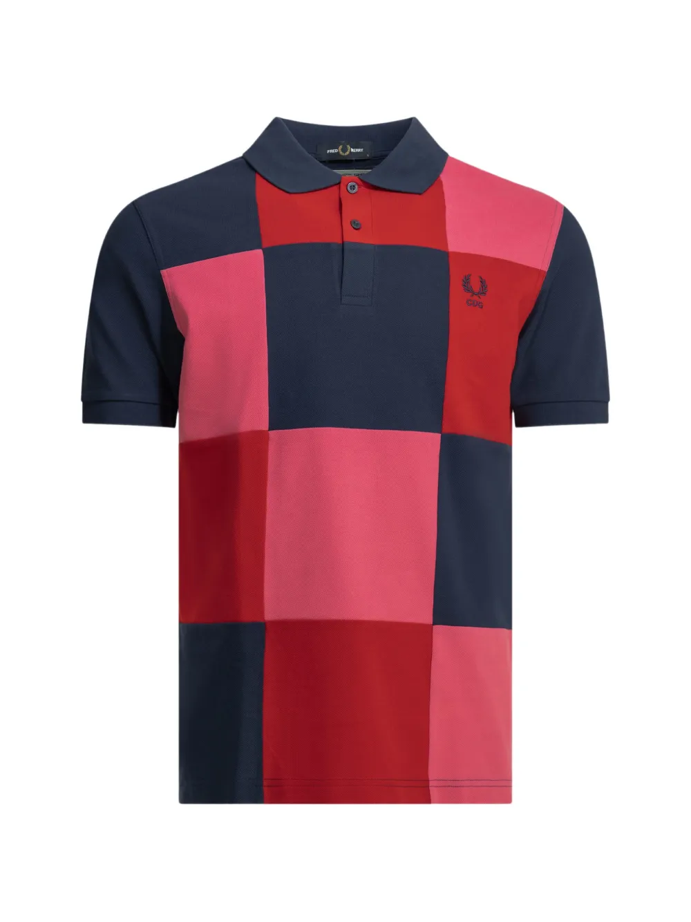 Comme Des Garçons x FRED PERRY patchwork-pattern polo shirt - Blau
