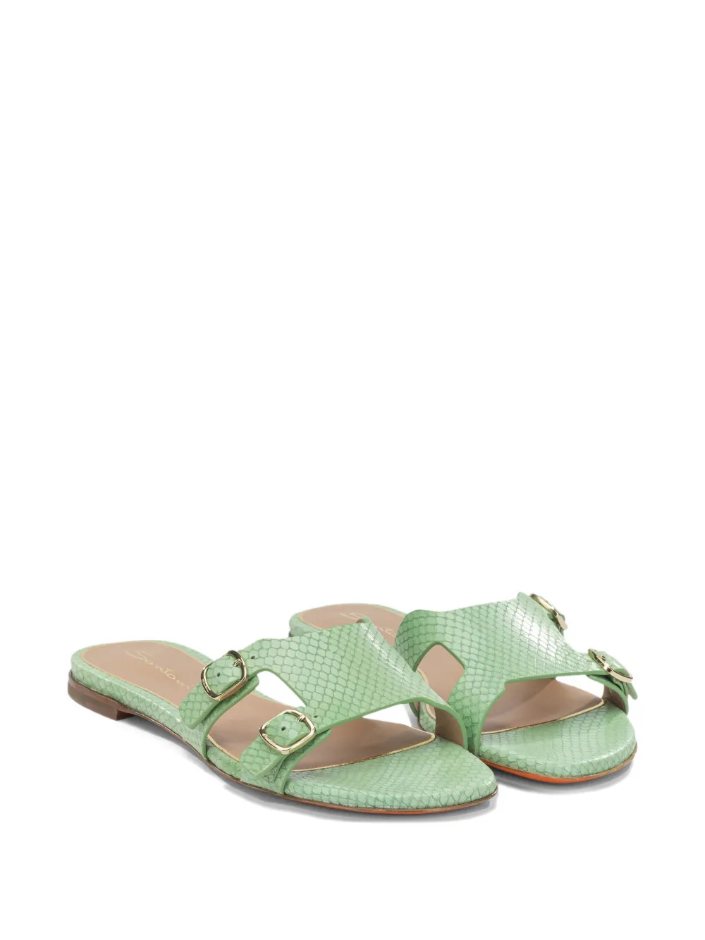 Santoni snakeskin-effect buckle-fastening sandals Groen