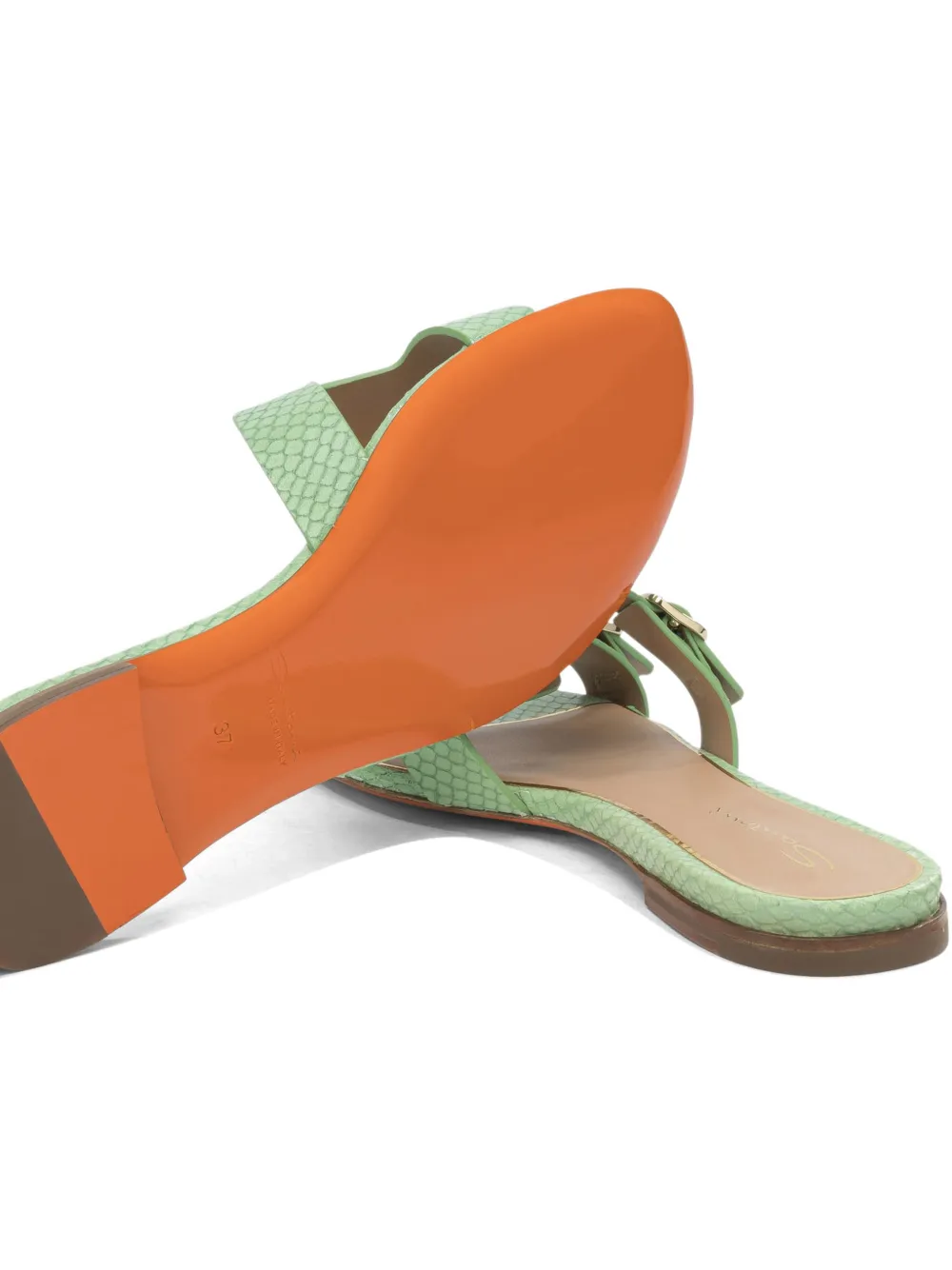 Santoni snakeskin-effect buckle-fastening sandals Groen