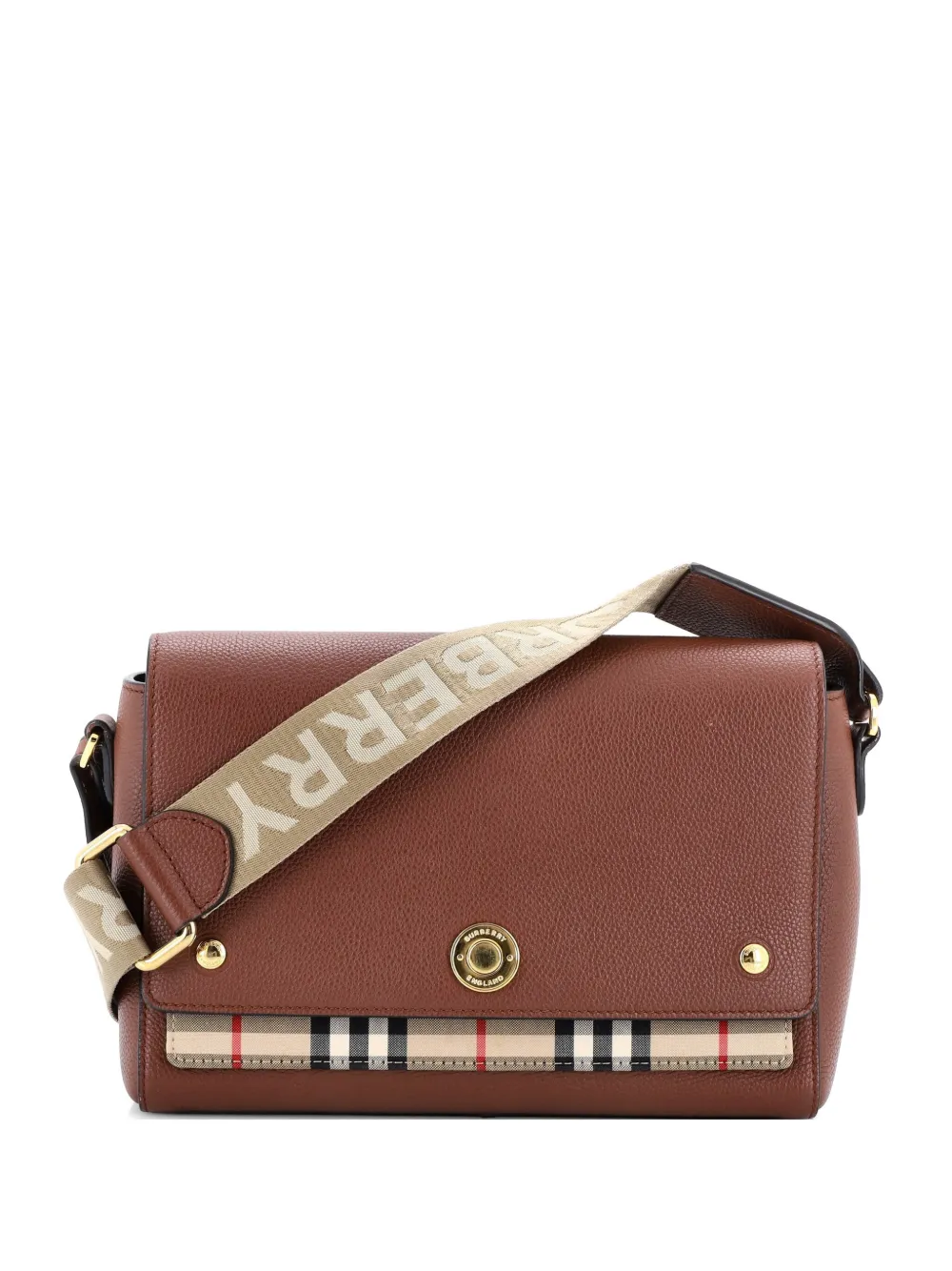 Burberry Pre-Owned Mittelgroße Note Leather with Vintage Check Canvas Umhängetasche - Braun