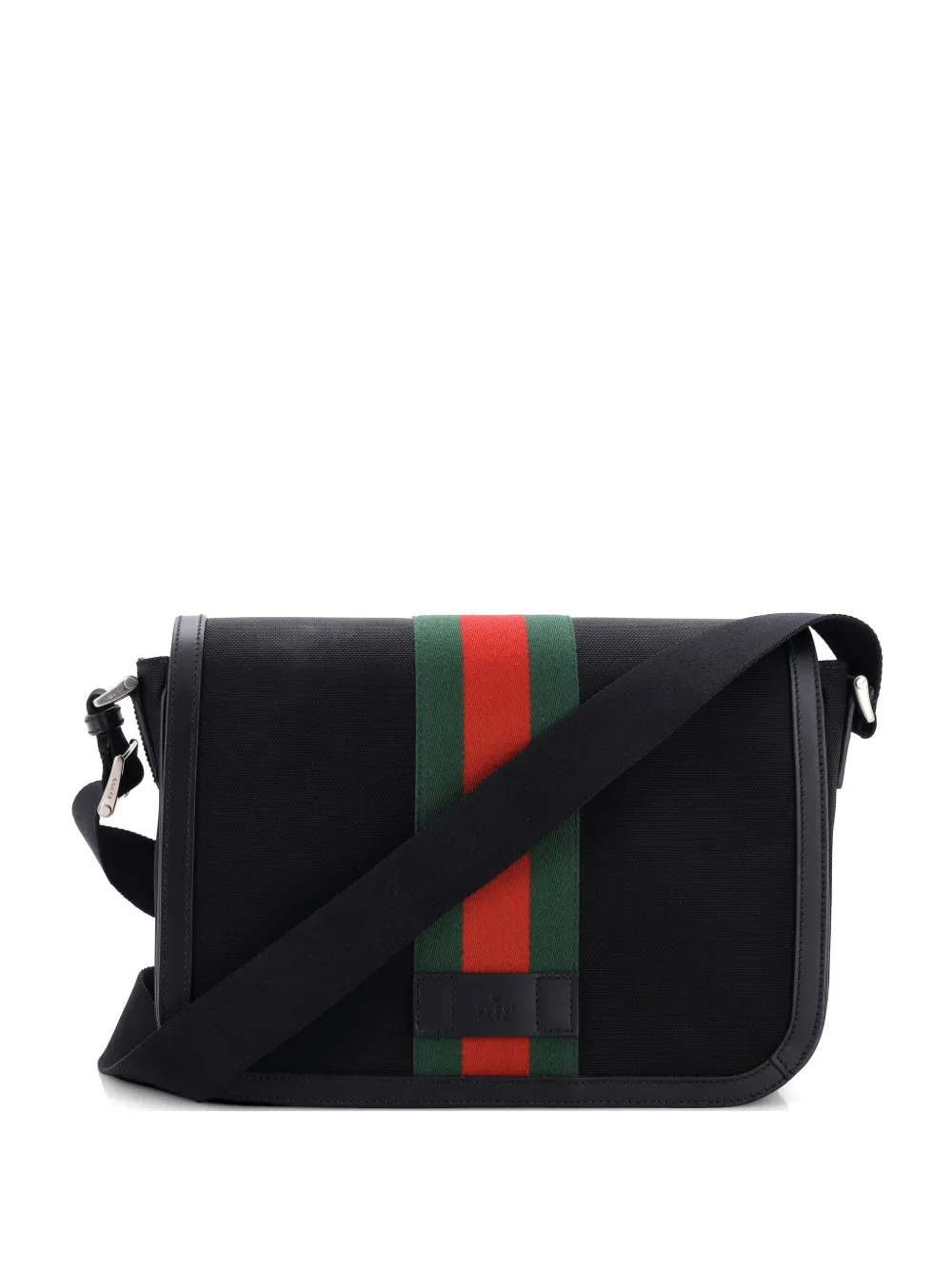 Gucci Pre-Owned Web Flap Messenger Bag Techno Canvas Medium crossbody bag - Nero