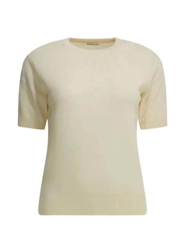 Auralee Short-sleeve Sweater in Neutrals