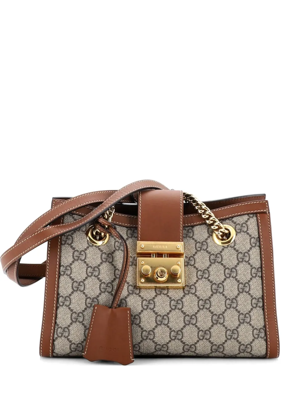 Gucci Pre-Owned Padlock Chain Tote GG Coated Canvas with Leather Small shoulder bag - Marrone