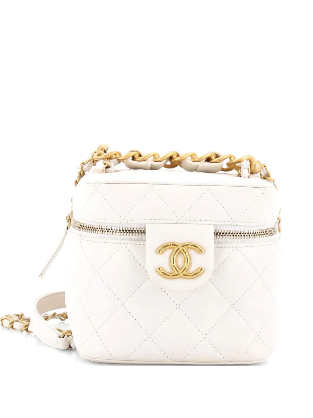 CHANEL Pre-Owned Chain Bar Vanity Case with Chain Quilted Calfskin Small crossbody bag - Bianco