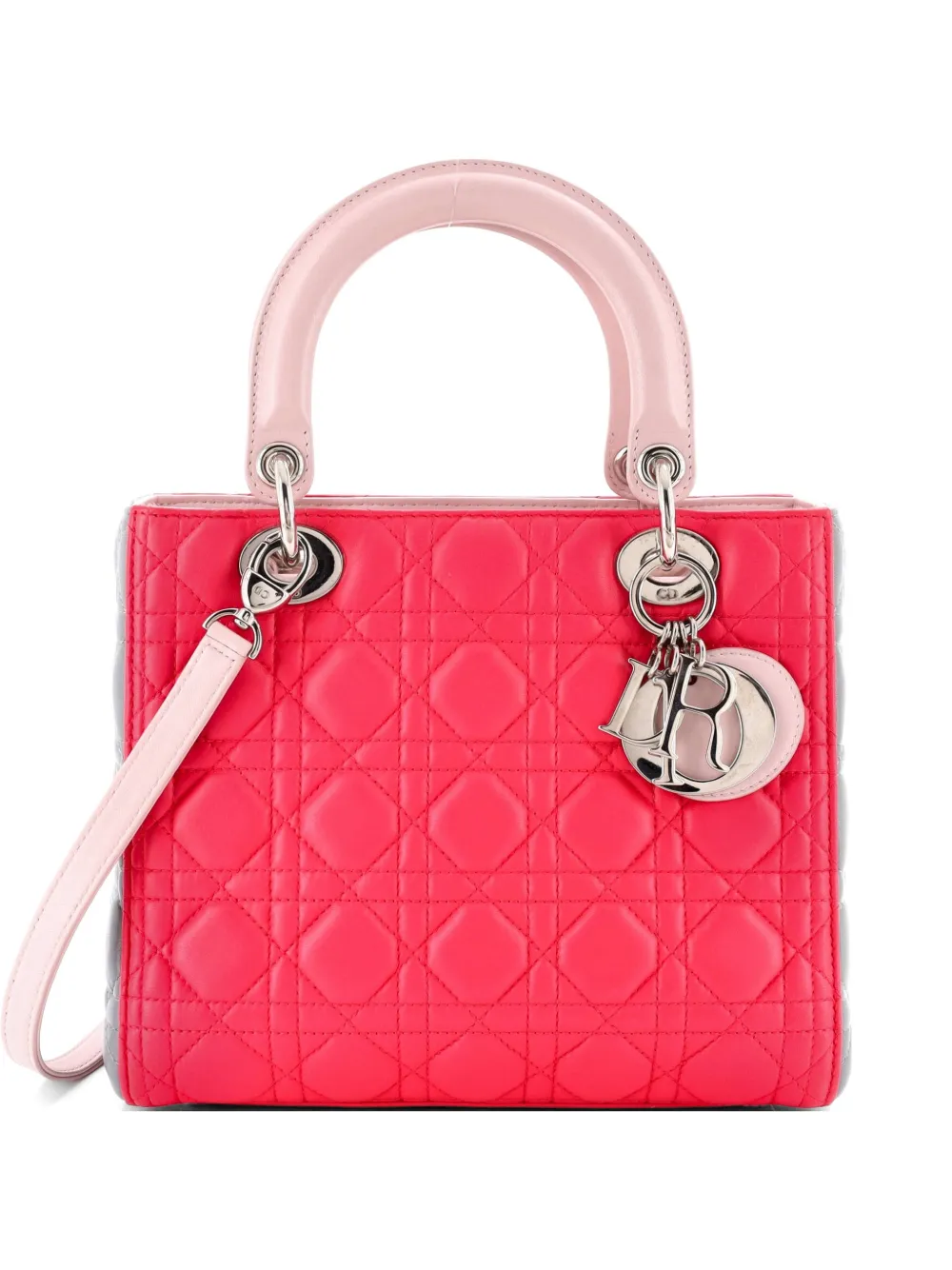 Christian Dior Pre-Owned Tricolor Lady Dior Bag Cannage Quilt Leather Medium satchel - Grigio