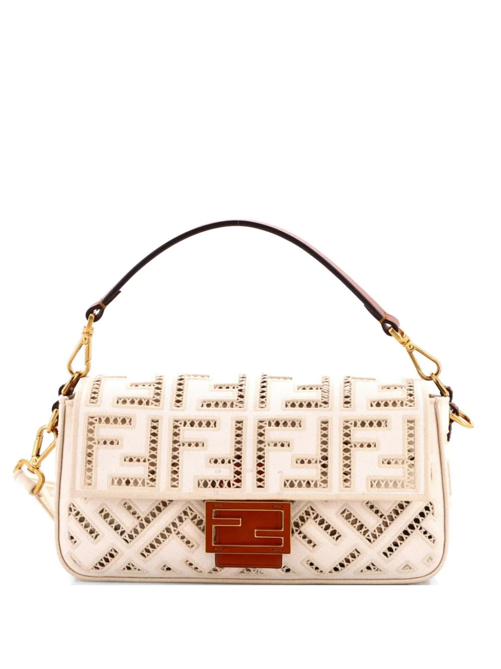 Fendi Pre-Owned Mittelgroße Baguette NM Umhängetasche mit FF-Stickerei - Nude