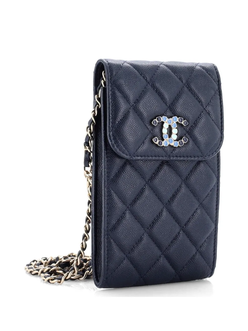  Chanel Pre-owned étui Pour Smartphone à Rabat à Ornements En Cristal Avec étui Pour Airpods Pro - Bleu 