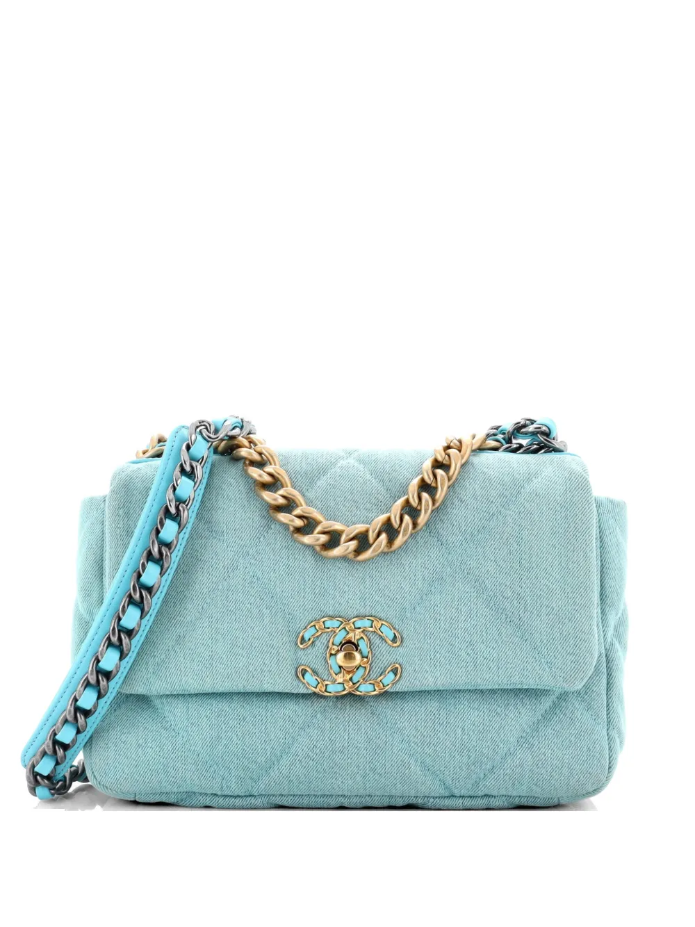 CHANEL Pre-Owned 19 Flap Bag Quilted Denim Medium shoulder bag - Blu