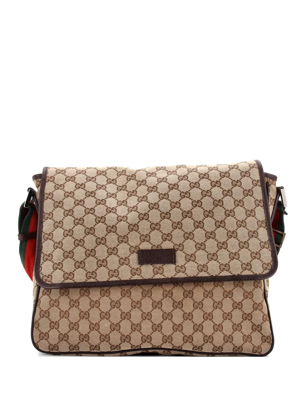 Gucci Pre-Owned Web Strap Flap Messenger GG Canvas Medium crossbody bag - Marrone