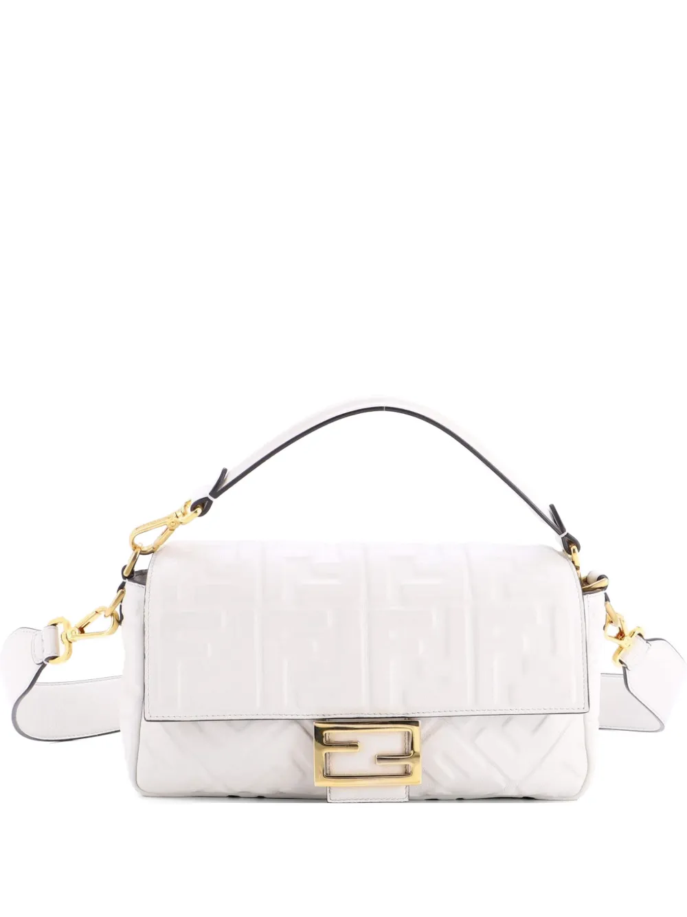 Fendi Pre-Owned Baguette NM Bag Zucca Embossed Leather Medium crossbody bag - White