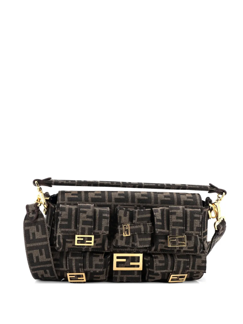 Fendi Pre-Owned Multipocket Baguette Bag Zucca Canvas satchel - Marrone