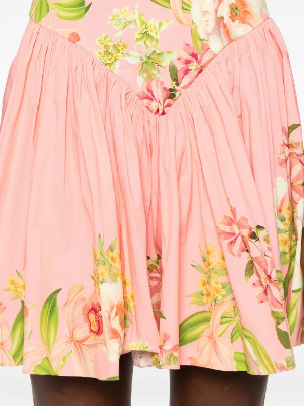lena pink floral mini dress Hemant & Nandita Lena Floral-print Pleated Mini Dress