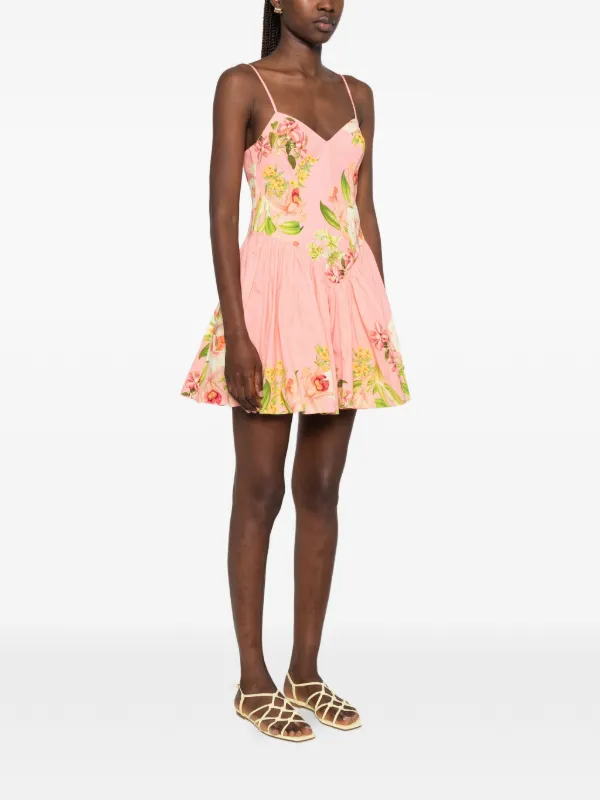 lena pink floral mini dress Hemant & Nandita Lena Floral-print Pleated Mini Dress