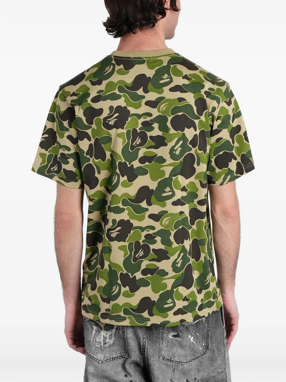 A BATHING APE T-shirt met camouflage-print en logo-print Groen
