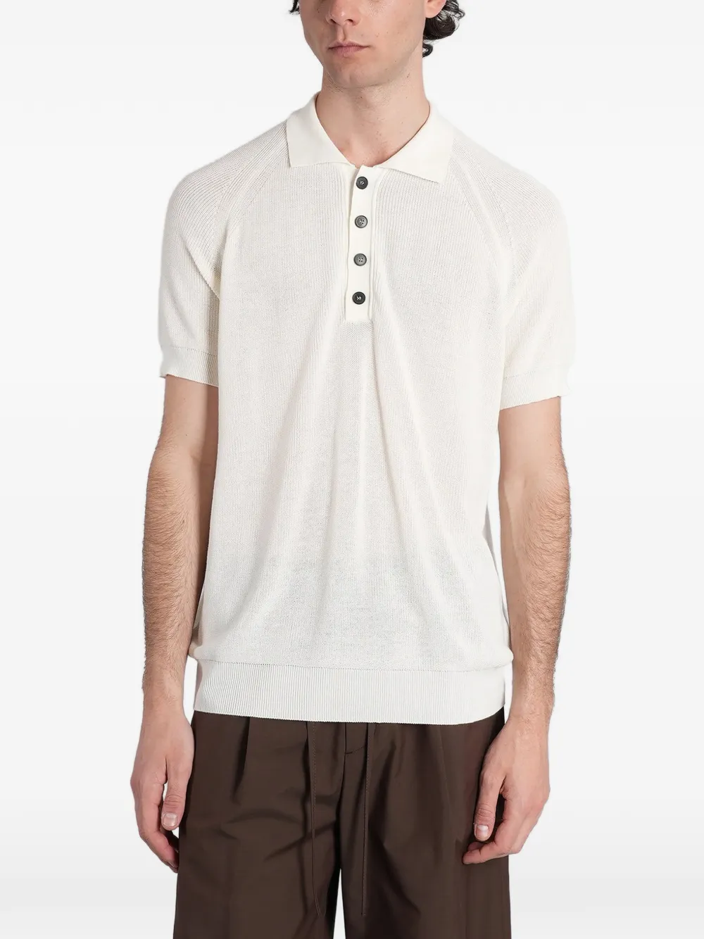 Greyed raglan-sleeve button-down polo shirt - Toni neutri