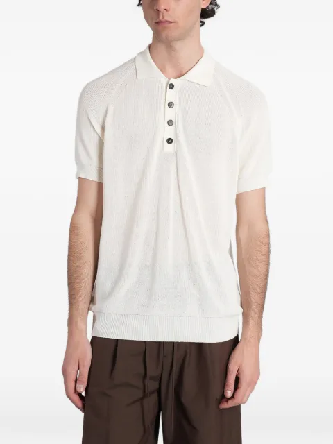 Greyed raglan-sleeve button-down polo shirt