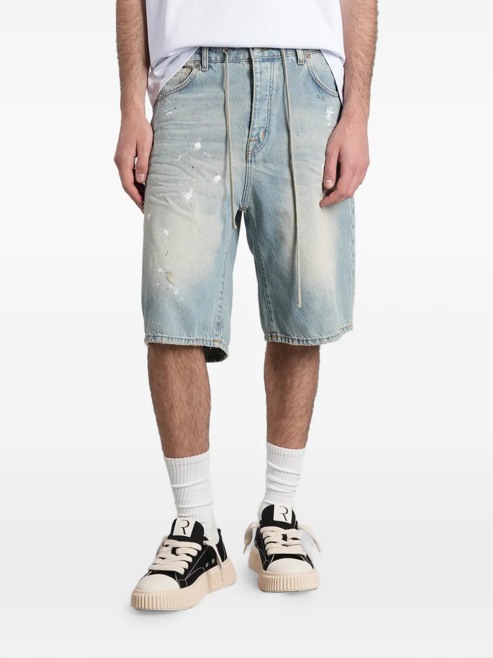 STATE OF ORDER paint-splatter distressed shorts - Blu