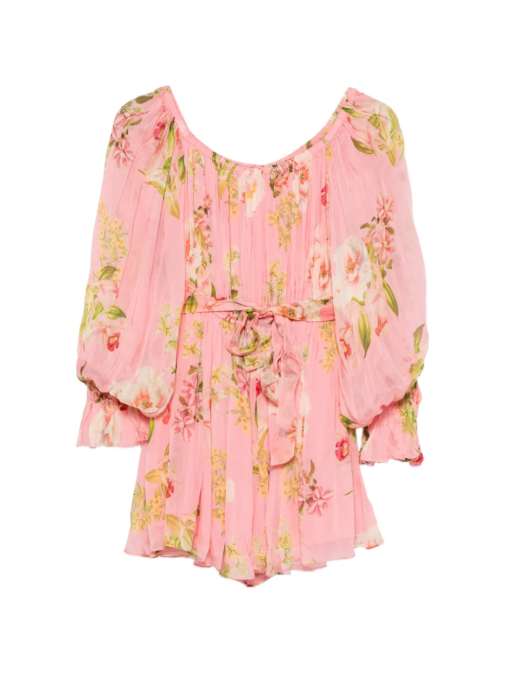 Hemant And Nandita Lena floral-print off-shoulder mini dress - Rosa