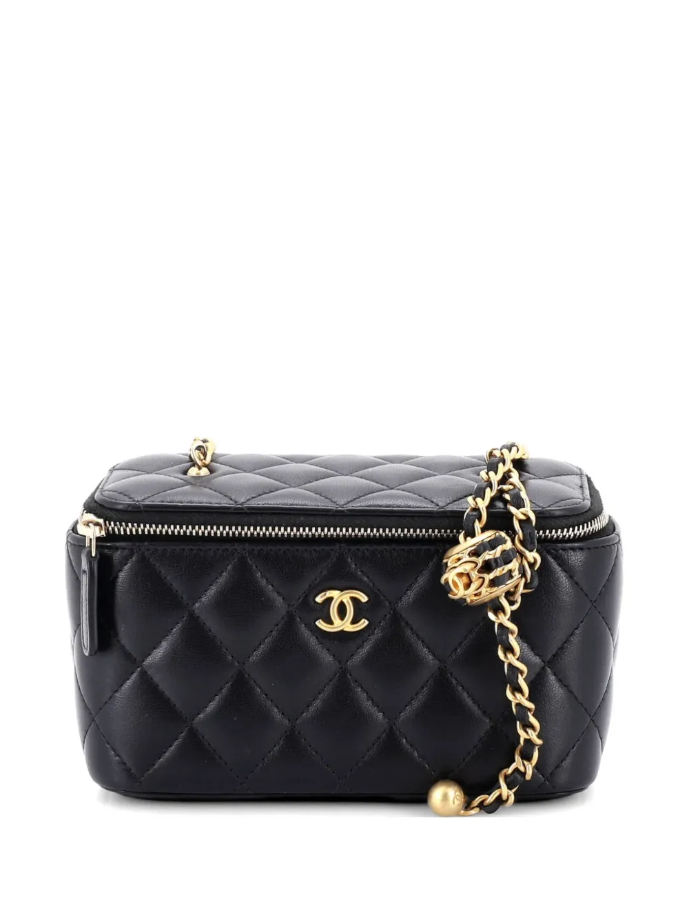 CHANEL Pre-Owned Pearl Crush Vanity Case with Chain Quilted Lambskin Small clutch bag - Nero