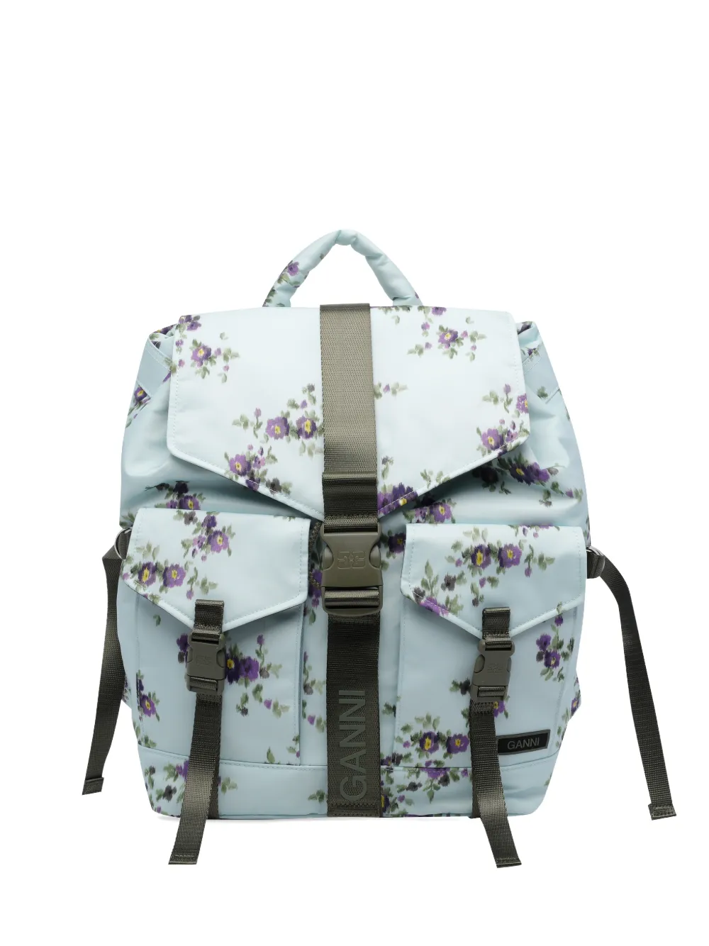 GANNI floral-print buckle-fastening backpack - Blu