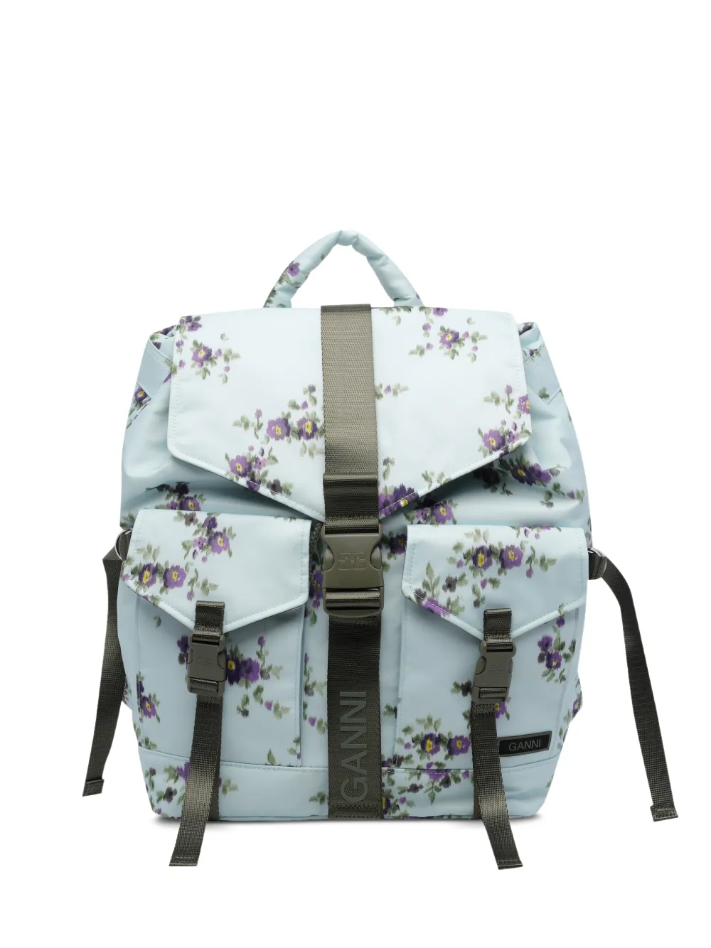 GANNI floral-print buckle-fastening backpack - Blu