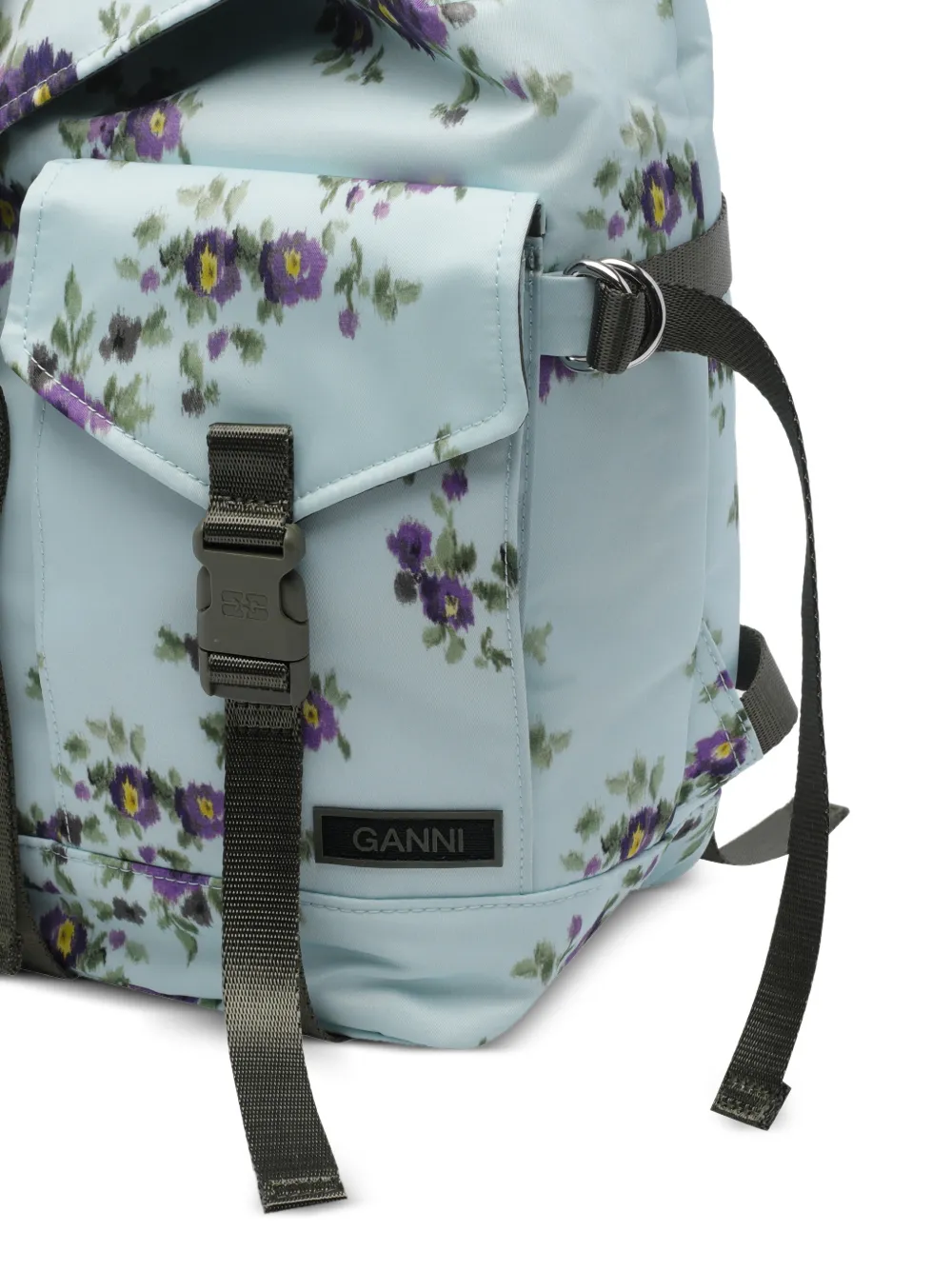 GANNI Rugzak met bloemenprint en gespsluiting Blauw