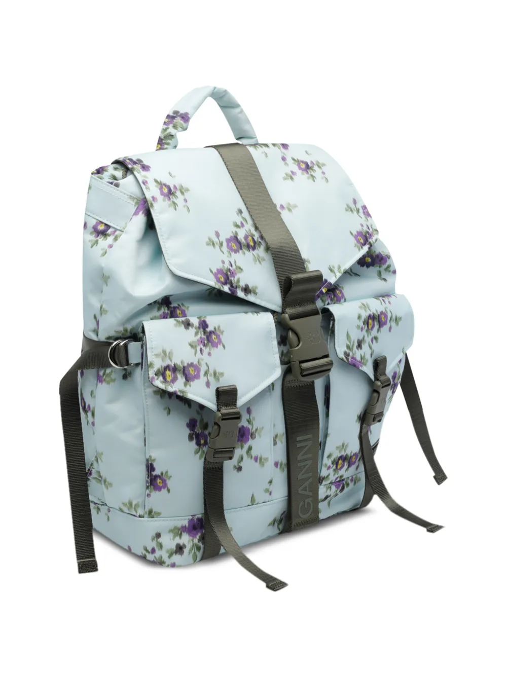 GANNI Rugzak met bloemenprint en gespsluiting Blauw