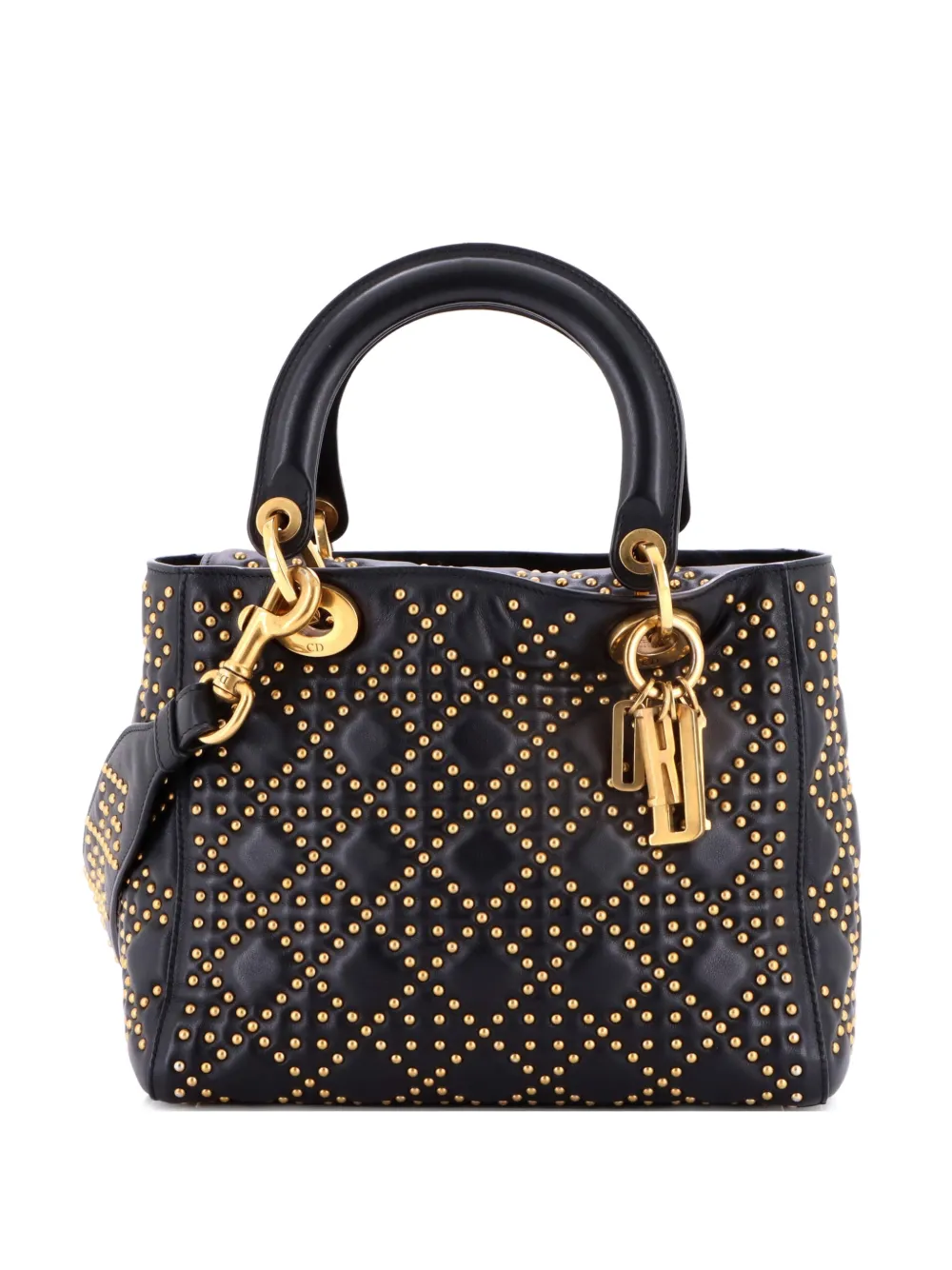 Christian Dior Pre-Owned Mittelgroße Supple Lady Dior Cannage Satchel-Tasche aus Lammleder mit Nieten - Schwarz