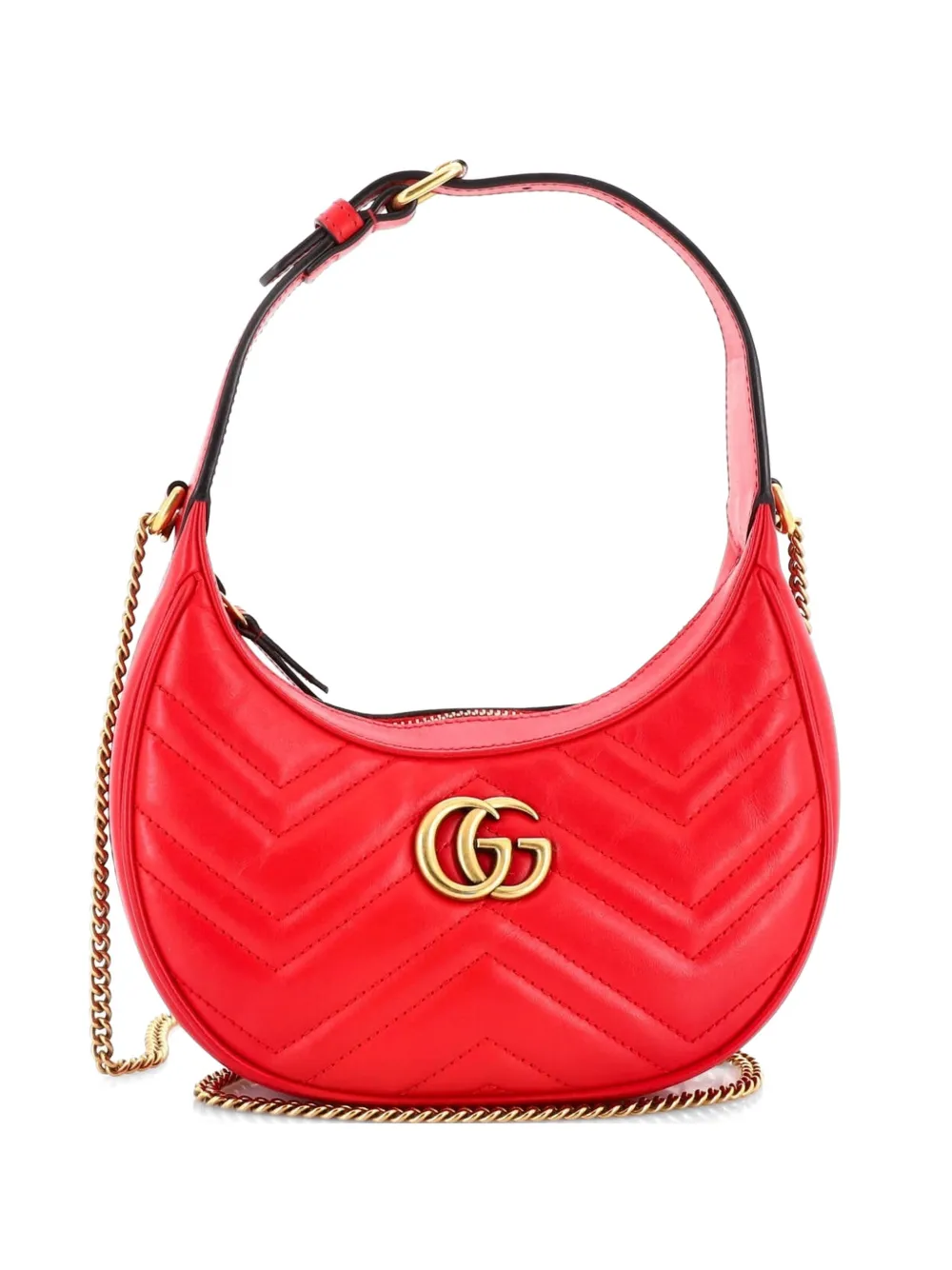 Gucci Pre-Owned GG Marmont Half Moon Matelasse Leather Mini hobo bag - Rosso