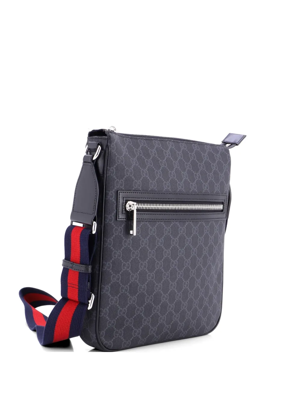 Gucci Pre-Owned Web Strap Front Zip Messenger Bag GG Coated Canvas Medium crossbody bag - Nero