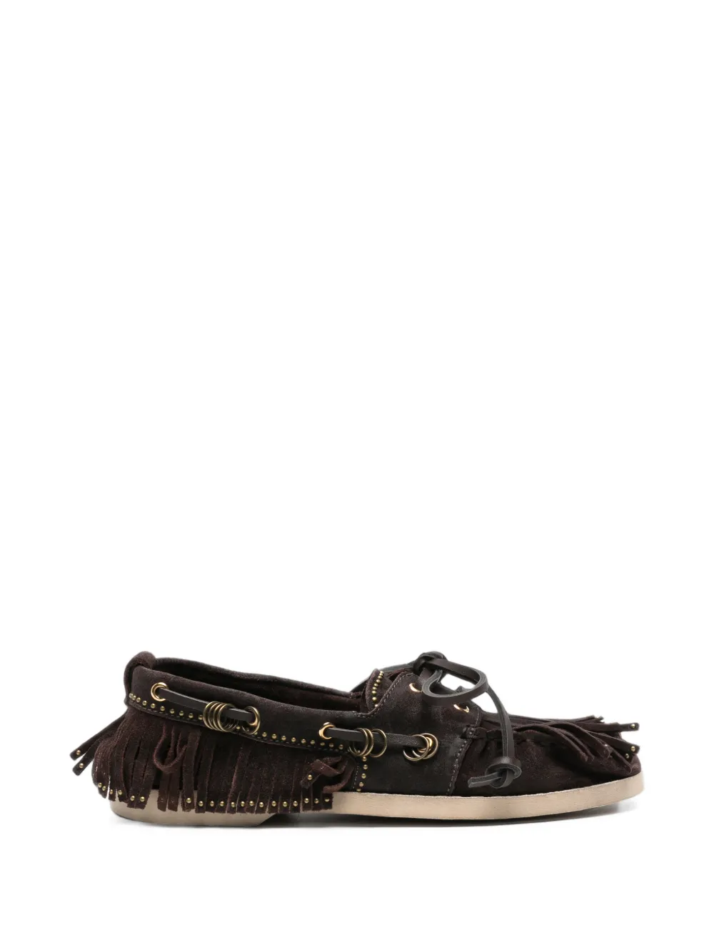 Golden Goose fringed studded boat shoes - Braun