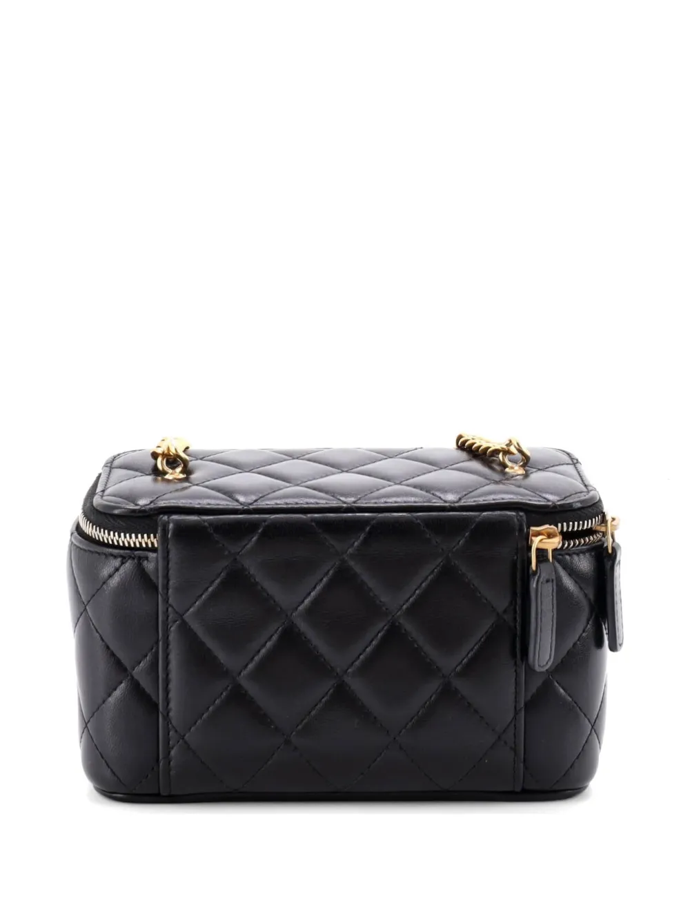 Chanel Pre-owned Classic Vanity Case with Resin Pearl Chain Quilted Lambskin Small Clutch Bag in Black, view 2