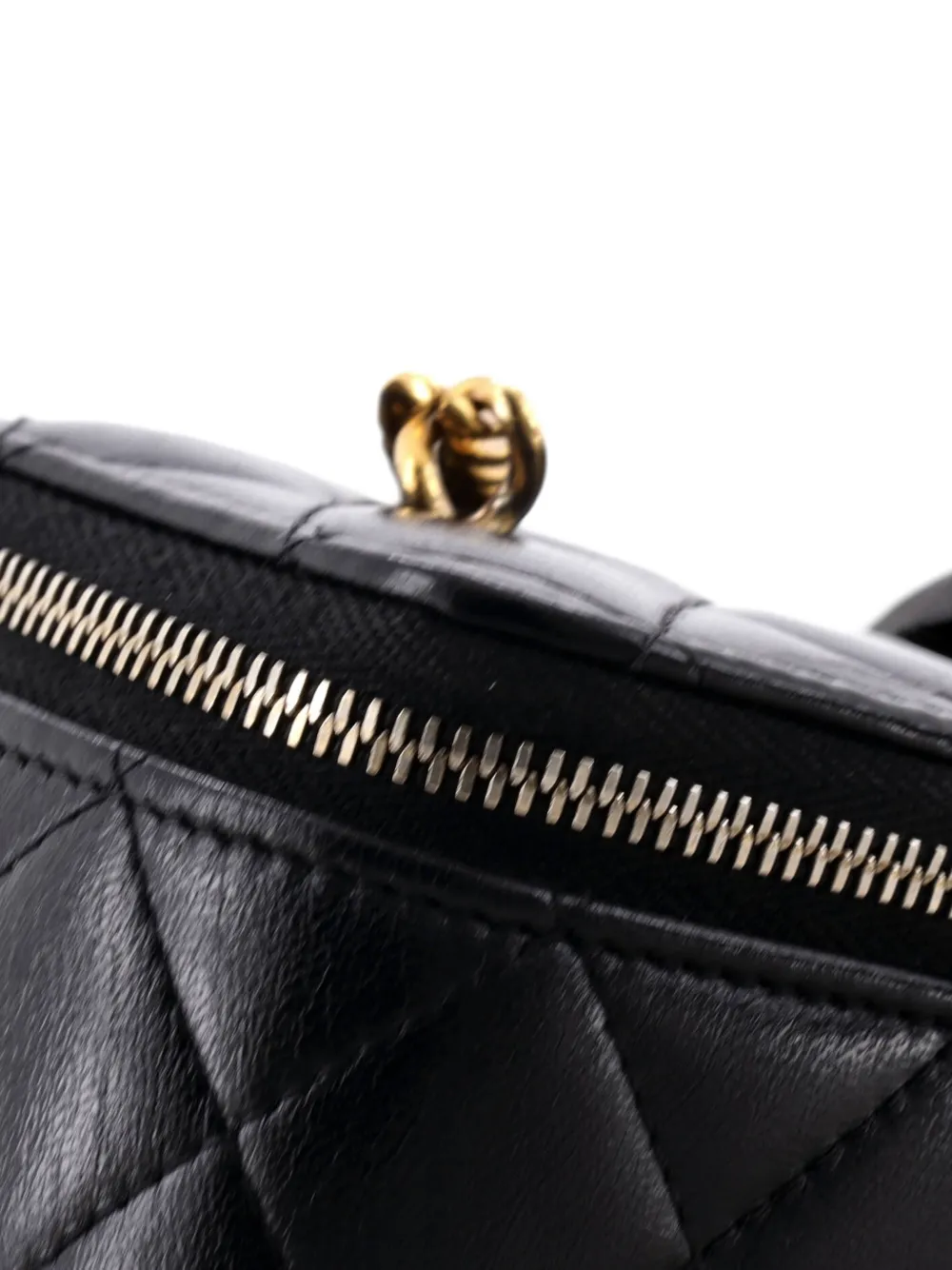 Chanel Pre-owned Classic Vanity Case with Resin Pearl Chain Quilted Lambskin Small Clutch Bag in Black, view 5