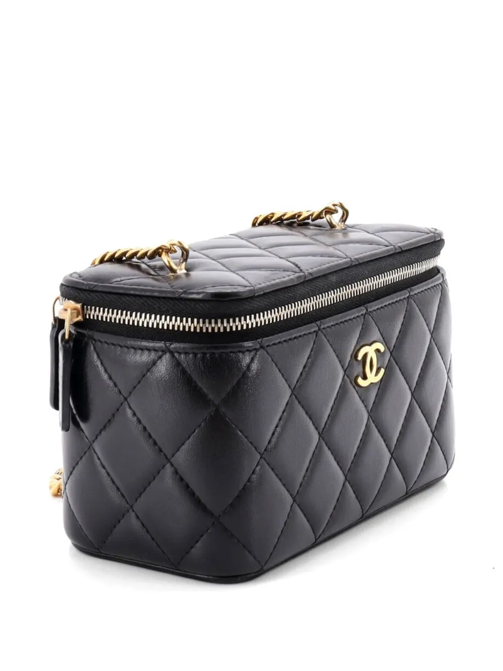 Chanel Pre-owned Classic Vanity Case with Resin Pearl Chain Quilted Lambskin Small Clutch Bag in Black, view 3