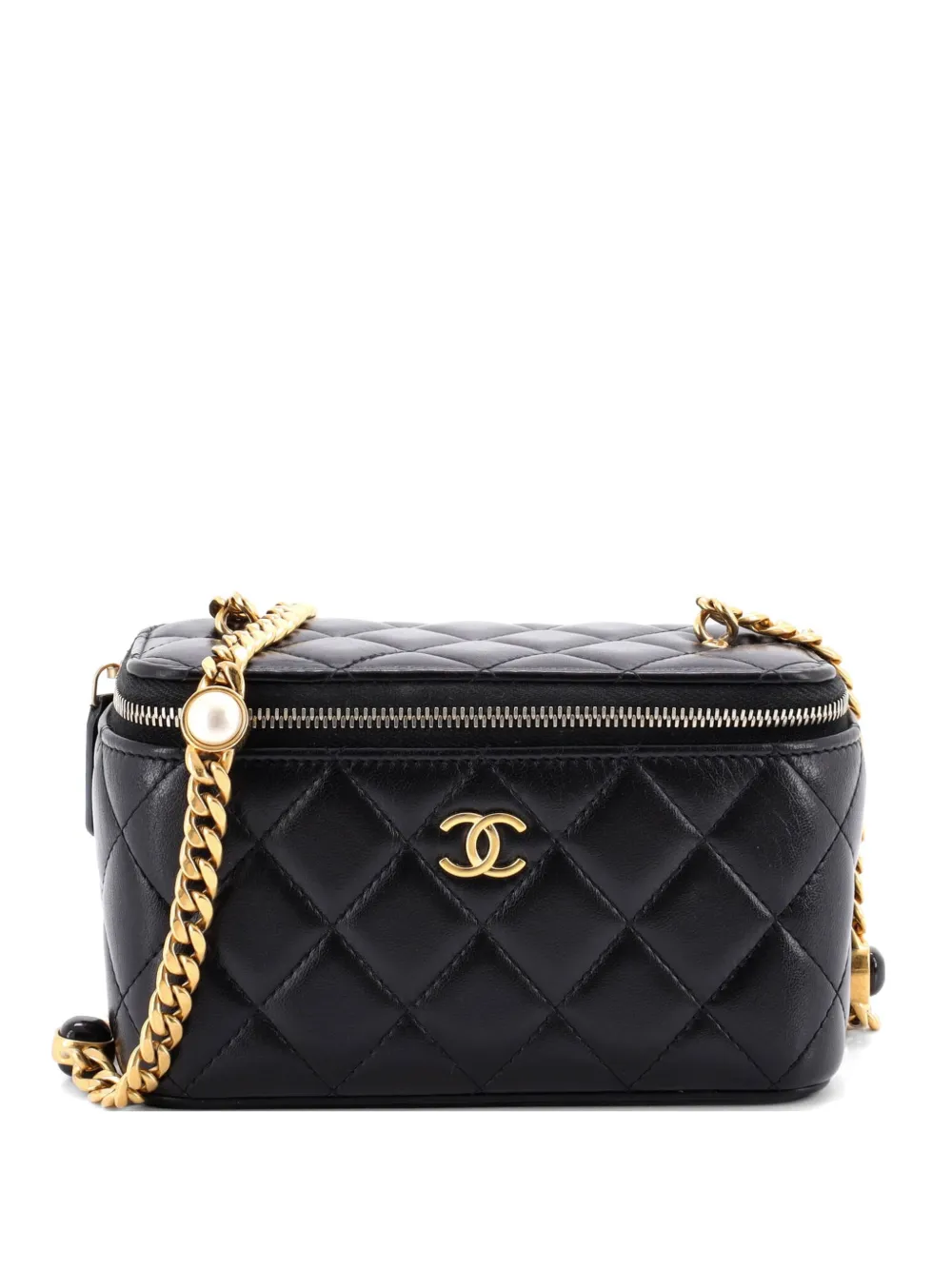 CHANEL Pre-Owned Classic Vanity Case with Resin Pearl Chain Quilted Lambskin Small clutch bag - Nero