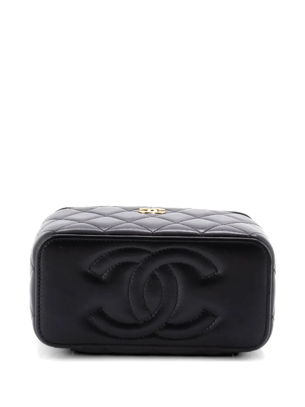 Chanel Pre-owned Classic Vanity Case with Resin Pearl Chain Quilted Lambskin Small Clutch Bag in Black, view 4