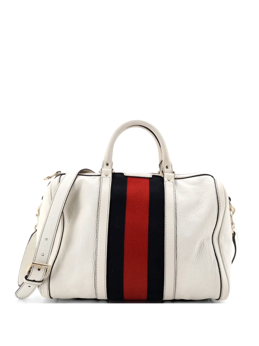 Gucci Pre-Owned Vintage Web Boston Bag Leather Medium satchel - Bianco