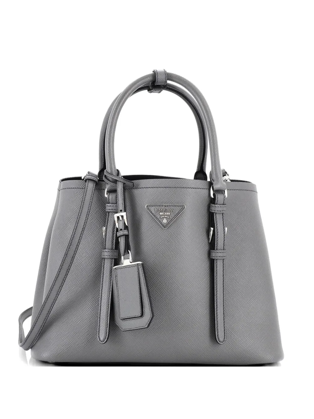 Prada Pre-Owned Belted Strap Cuir Double Saffiano Leather Small tote bag - Grigio