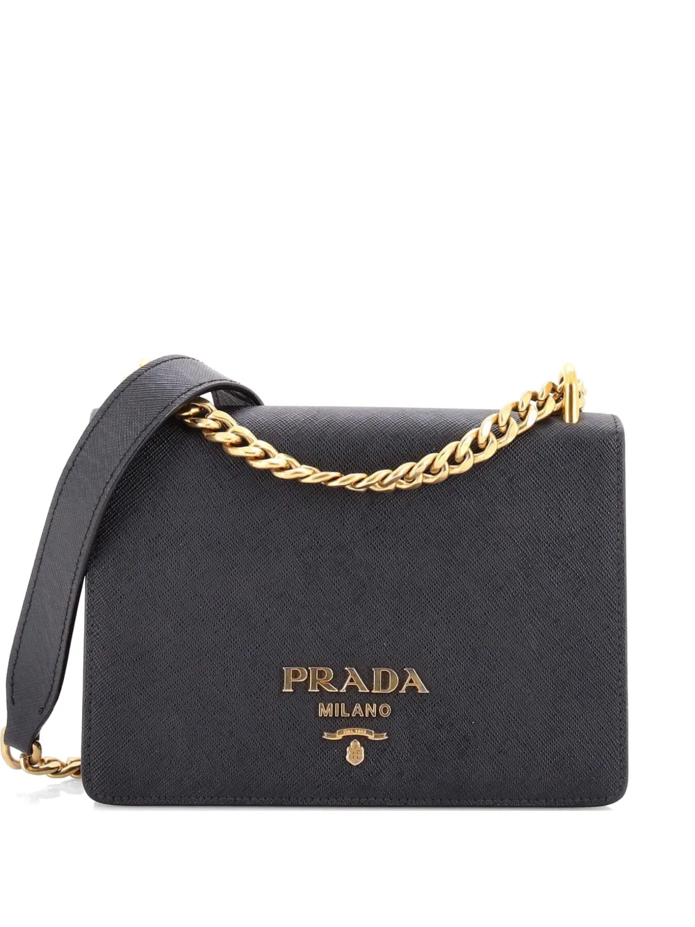 Prada Pre-Owned Chain Flap Bag Saffiano Leather Small crossbody bag - Nero