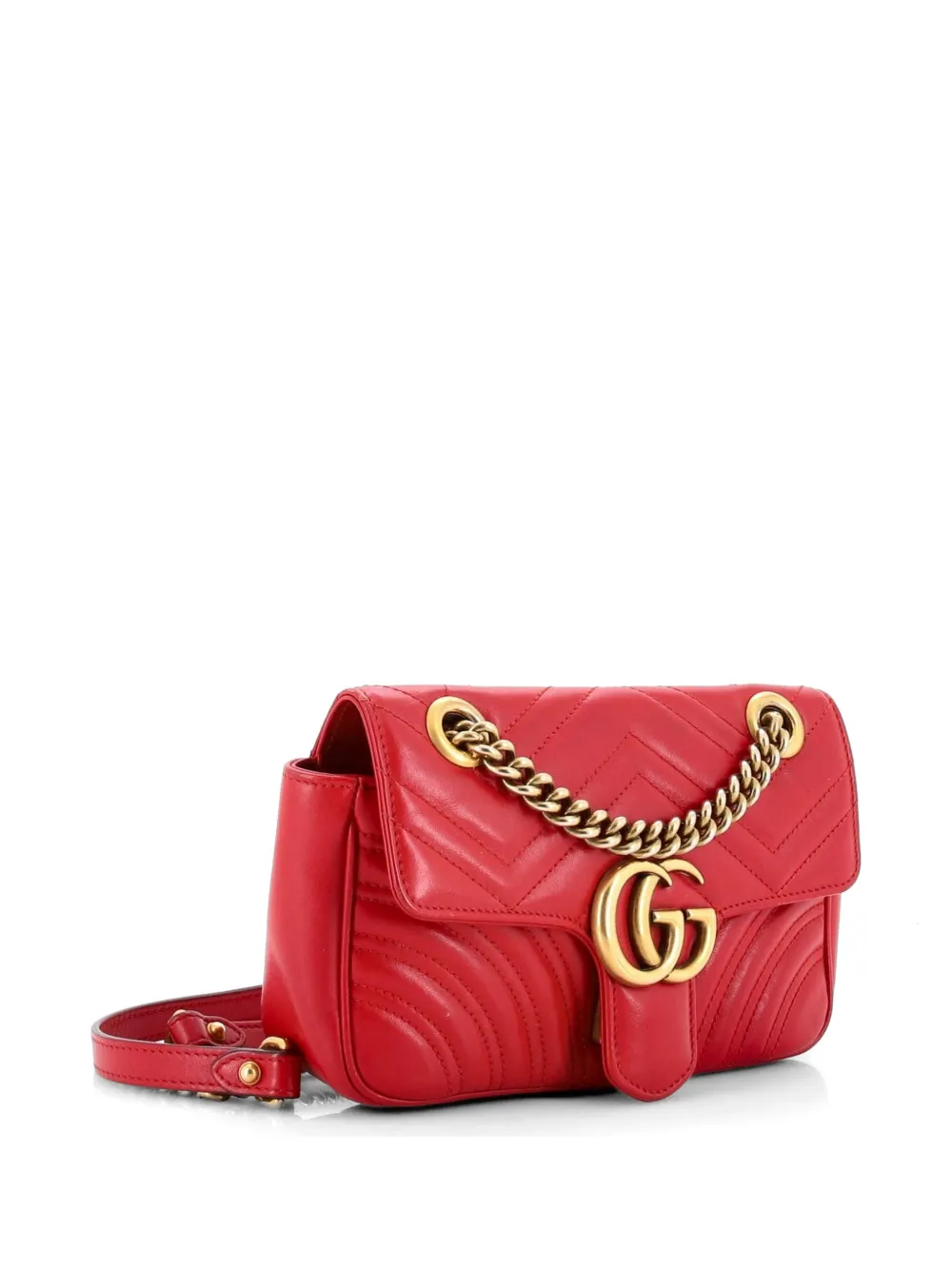 Gucci Pre-owned GG Marmont Flap Bag Matelasse Leather Mini Crossbody Bag in Red, view 3