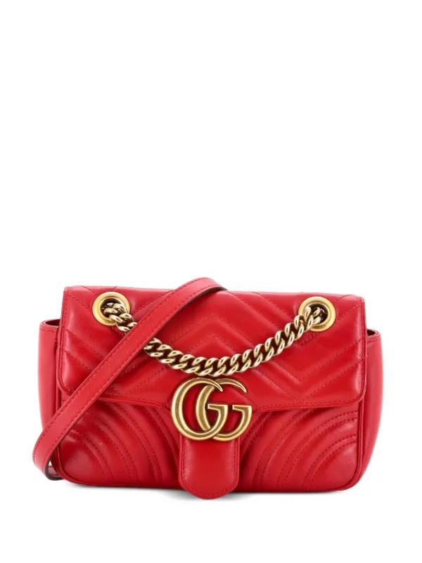 Gucci Pre-owned GG Marmont Flap Bag Matelasse Leather Mini Crossbody Bag in Red