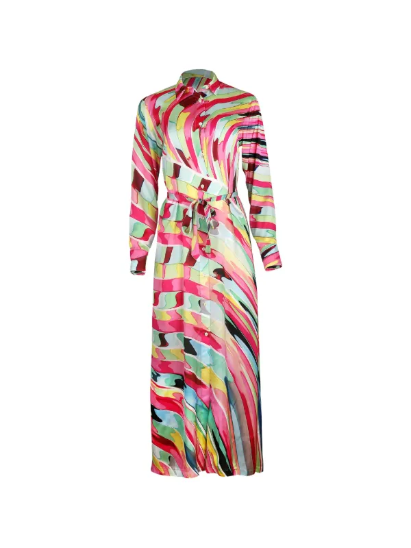 Mary Katrantzou Torino Geometric-print Belted Maxi Dress in Pink