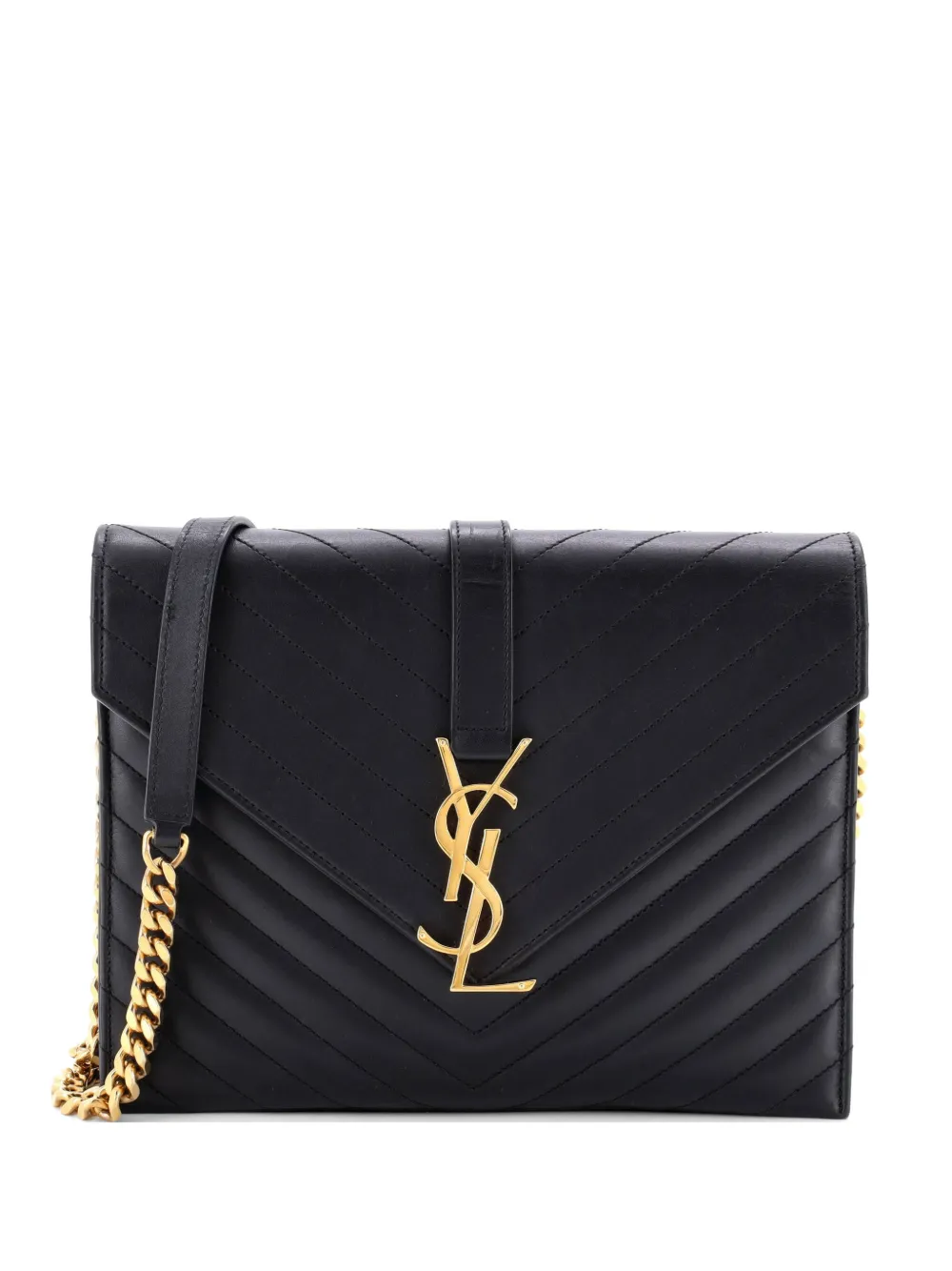 Saint Laurent Pre-Owned Classic Monogram Envelope Chain Bag Matelasse Chevron Leather Medium shoulder bag - Schwarz