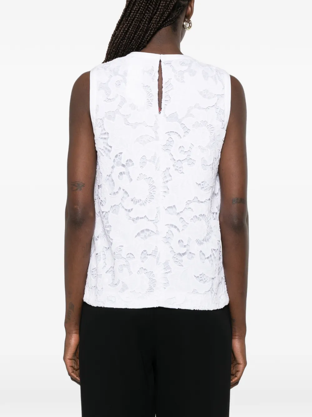 Max Mara Street mouwloze blouse met bloemenkant Wit