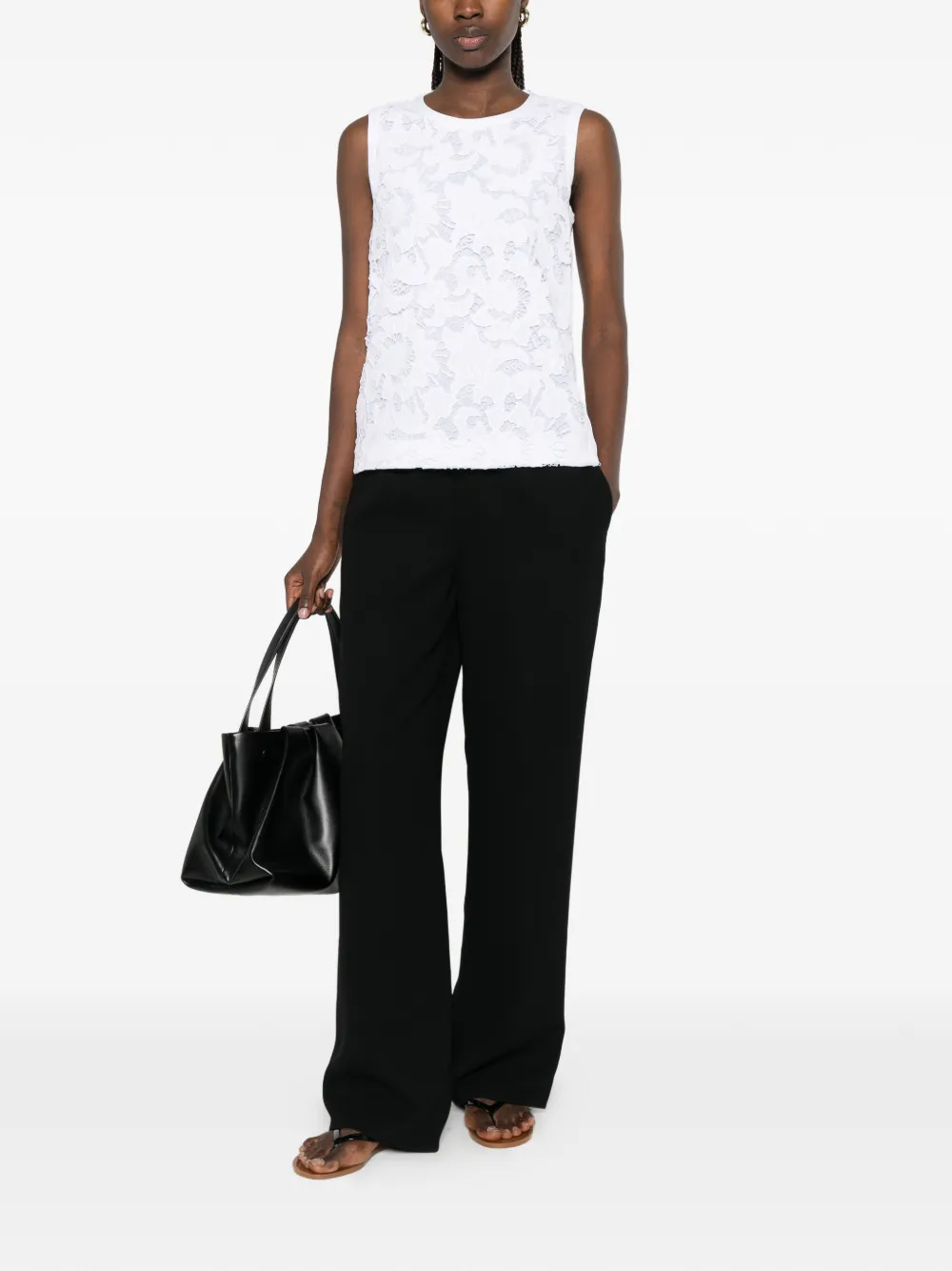 Max Mara Street mouwloze blouse met bloemenkant Wit