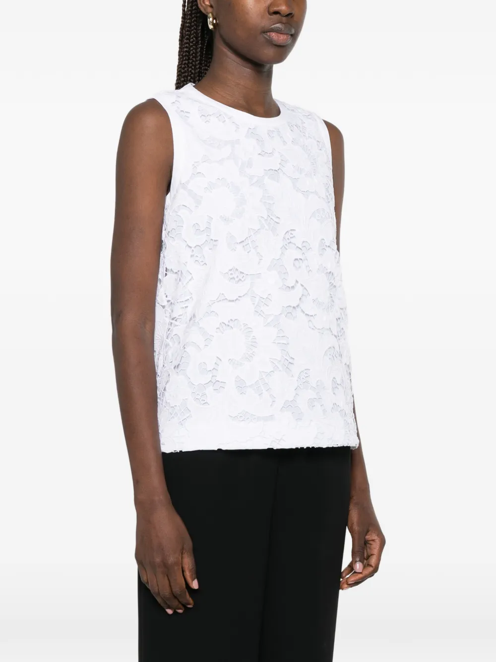 Max Mara Street mouwloze blouse met bloemenkant Wit