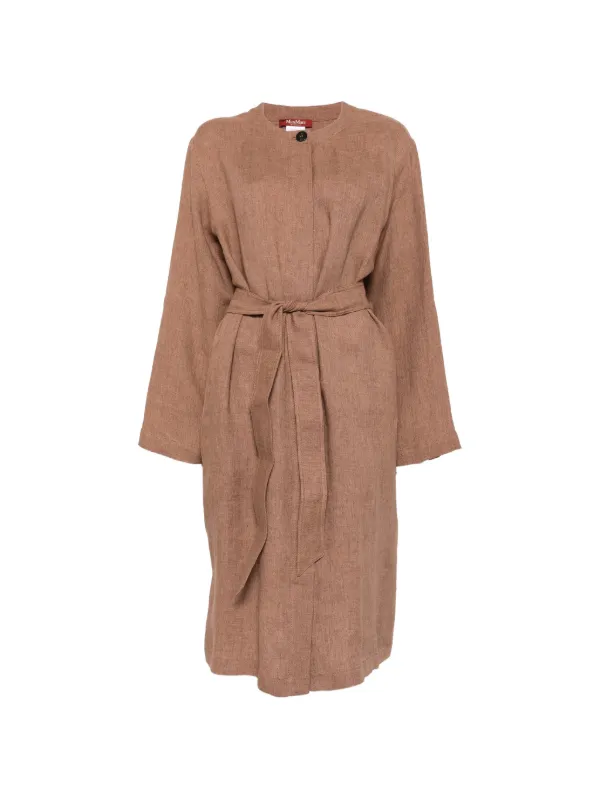 Max Mara Lembo Belted Long-sleeve Midi Dress in Brown