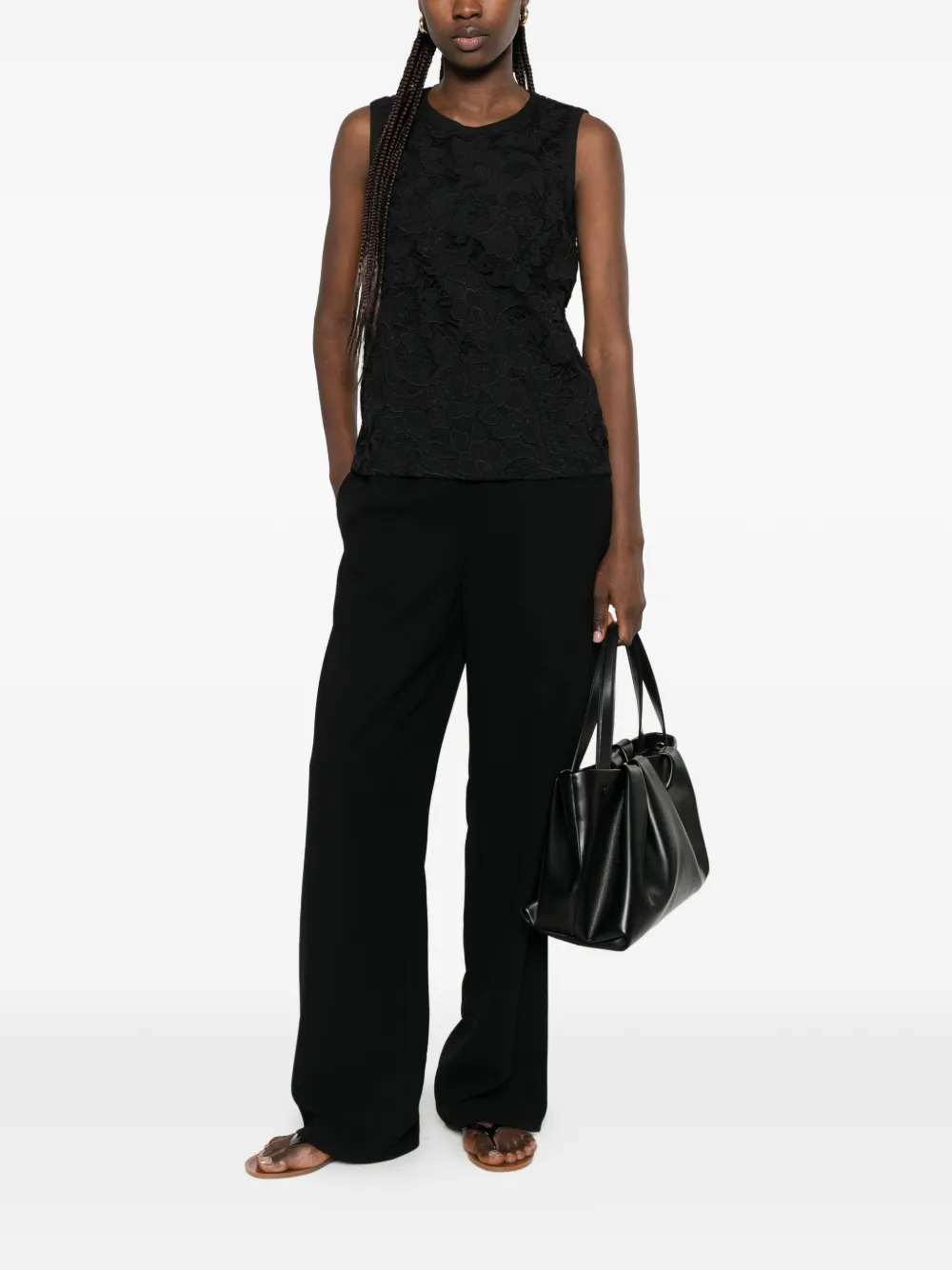 Max Mara Street mouwloze blouse met bloemenkant Zwart