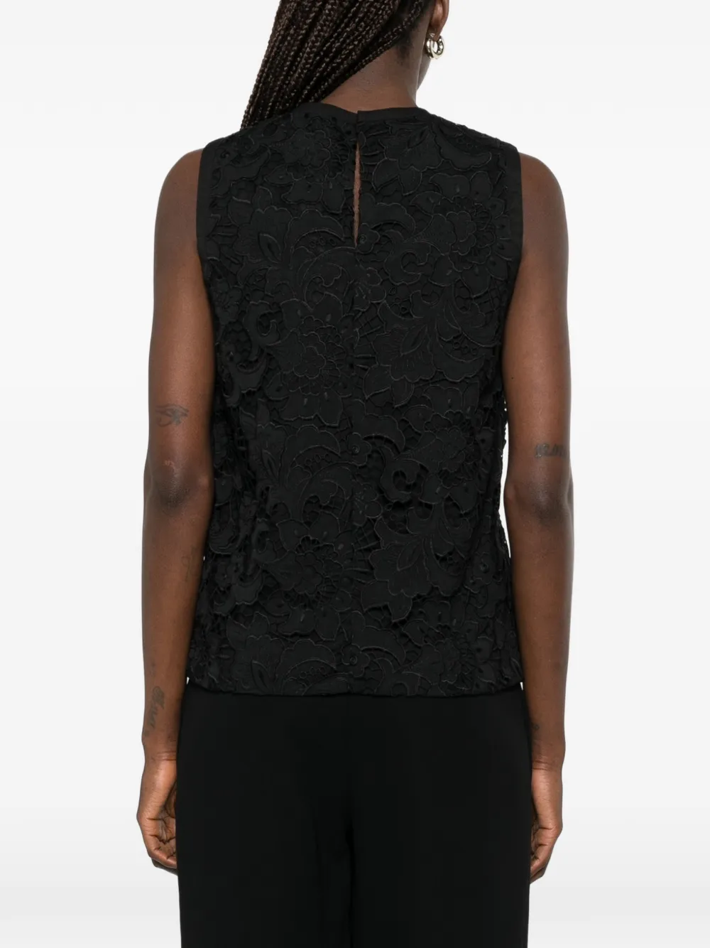 Max Mara Street mouwloze blouse met bloemenkant Zwart